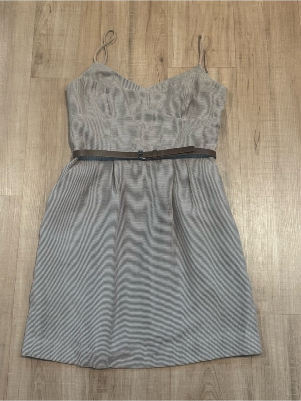 BCBGeneration Taupe Spaghetti-Strap Mini Y2K 90s 80s Dress With Belt and Pockets